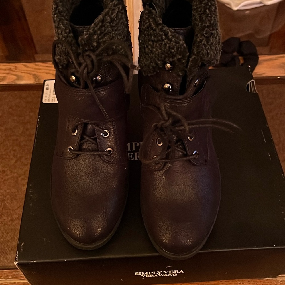 Vera wang booties, suede, size 8.5 black, never worn.